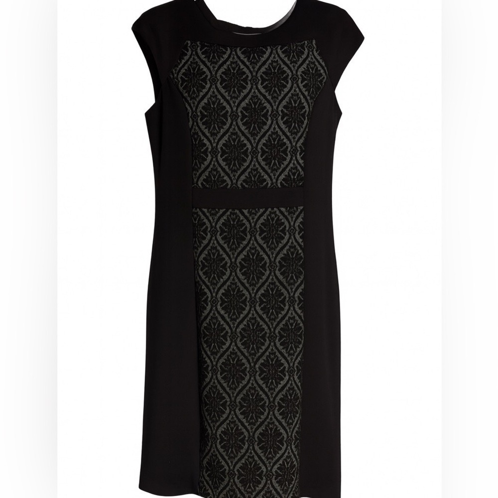Connected Apparel Black Gray Sheath Dress Petite Office Siren Dark Academia
